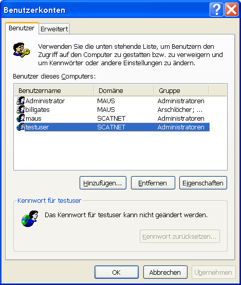 Benutzer angelegt
